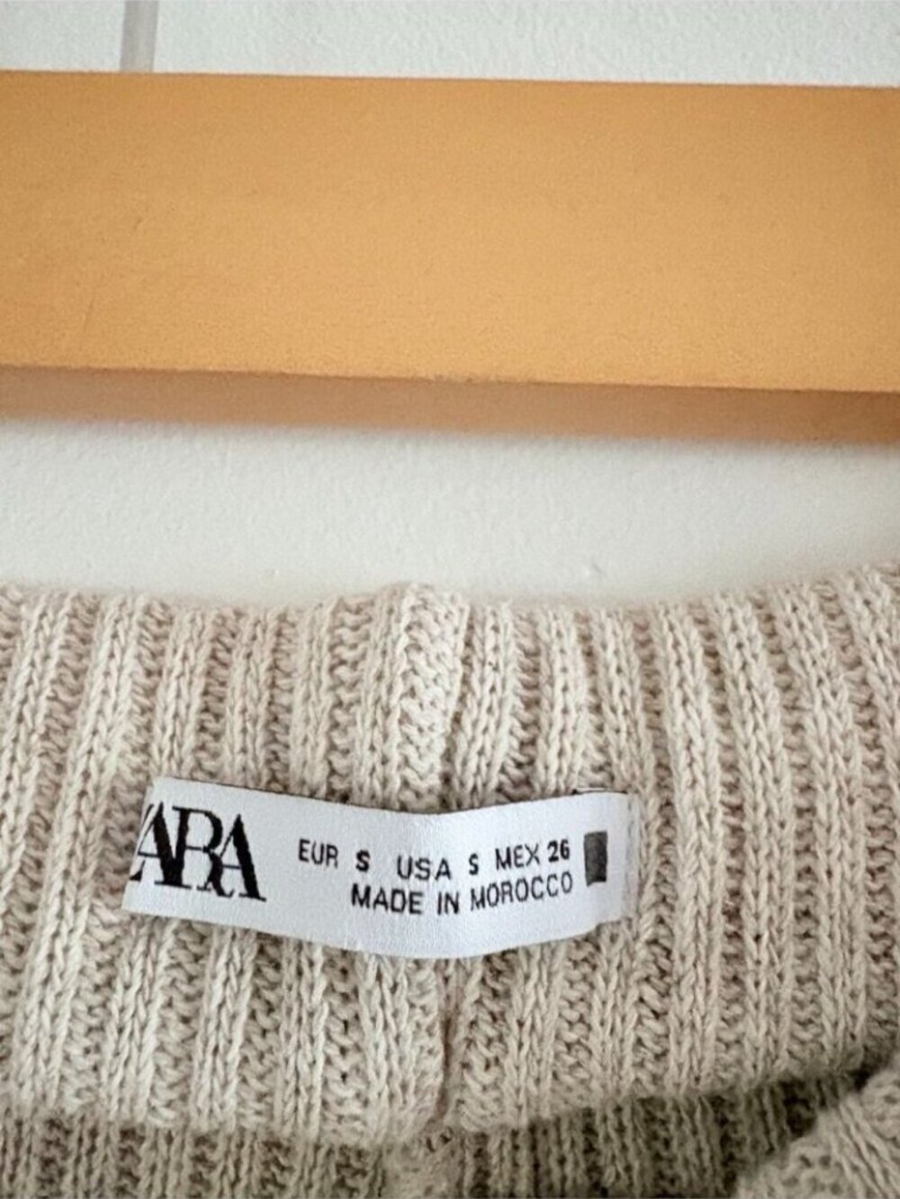 Zara Ribbed Knit SET Relaxed Top Wide Leg Pant Beige Neutral Size Small - Picture 6 of 6